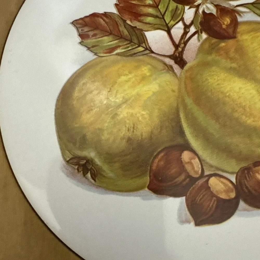 Vintage Fruit/Nut Wood and Tile Trivet Hot Plate  Hanging Wall Decor  Myrtlewood